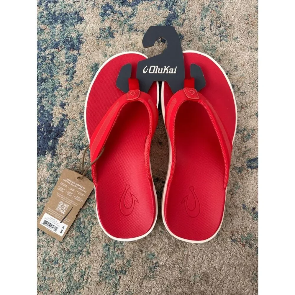 NWT OluKai Leeward Red Flip Flop Sandals